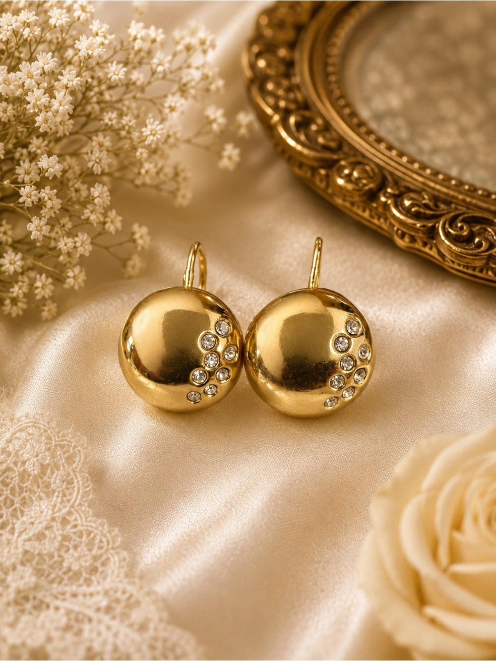 Vintage Heavy Gold Tone Rhinestone Leverback Earrings Designer Style Statement J